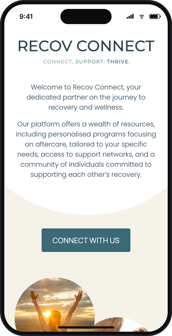 The Recov Connect website shown on a phone